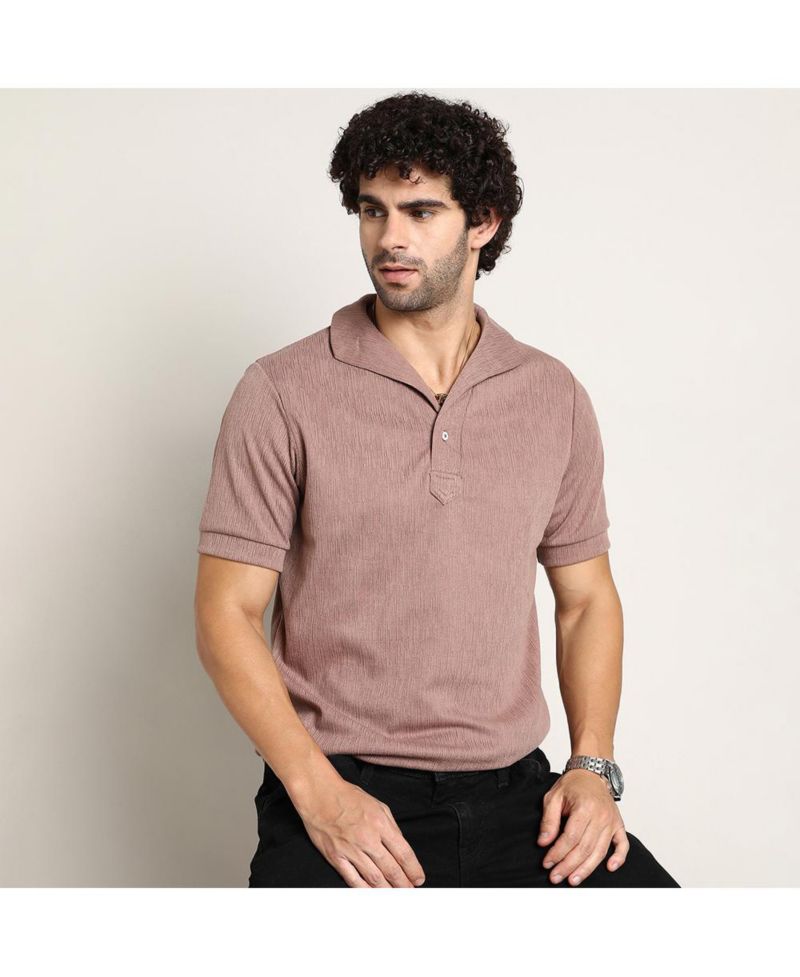 Men's Pastel Brown Tactitle Spread-Polo T-Shirt