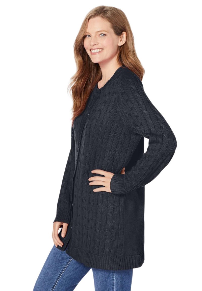 Women's Within Cotton Cable Knit Cardigan Sweater