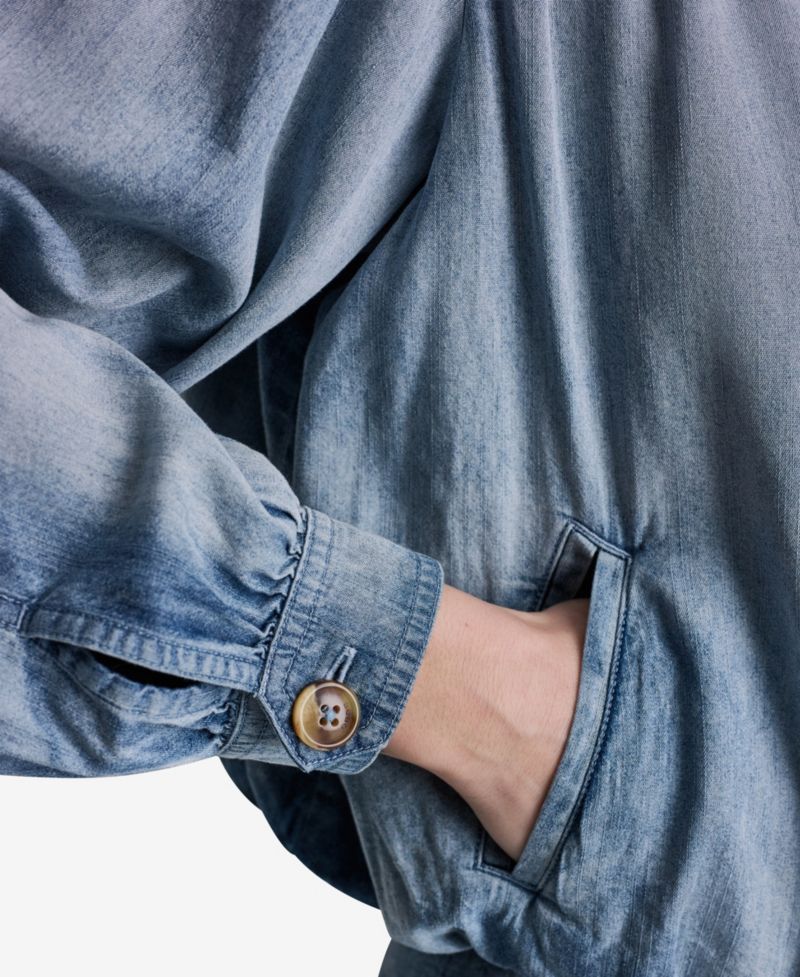 Women's Puff-Sleeve Button-Front Collared Jacket