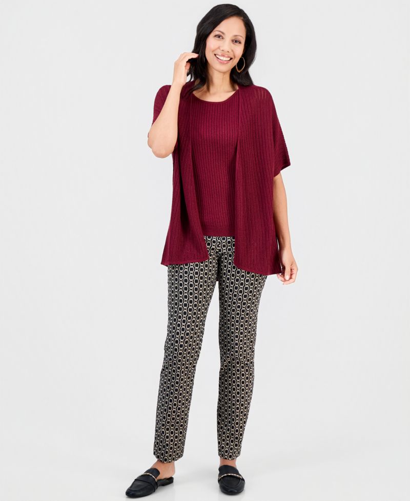 Women's Sparkle Pointelle Open-Front Cardigan
