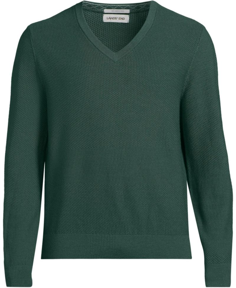 Men's Long Sleeve Washable Merino Wool V-neck Sweater