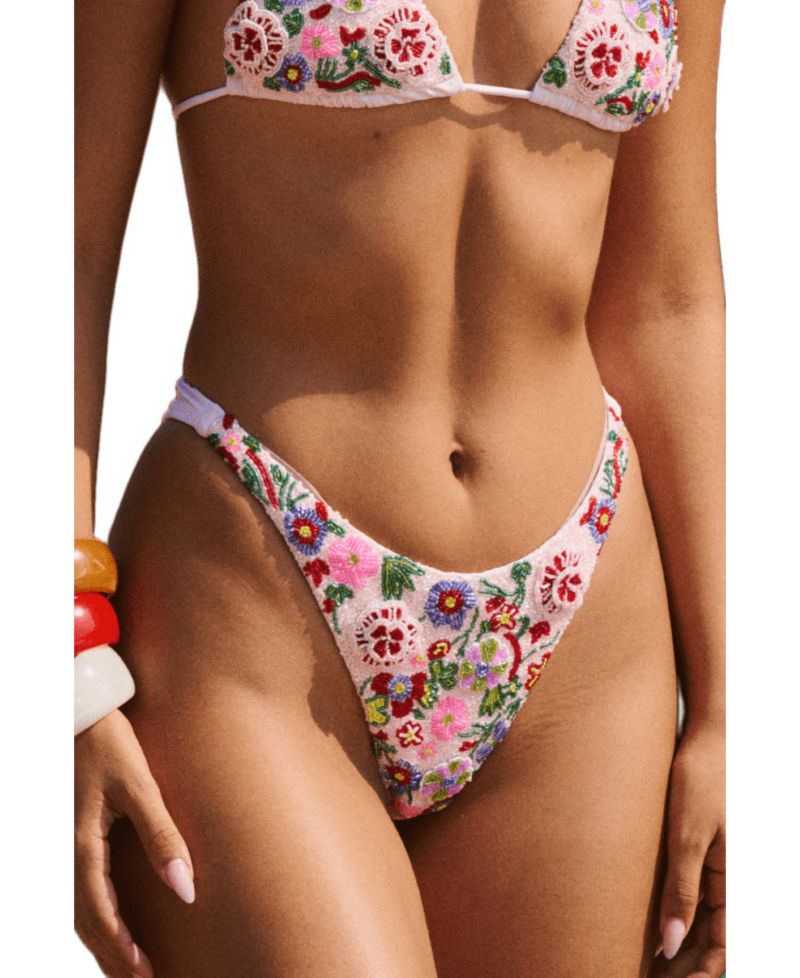 Women's Fleur 3D Hand-Beaded Floral Cheeky Bikini Bottom