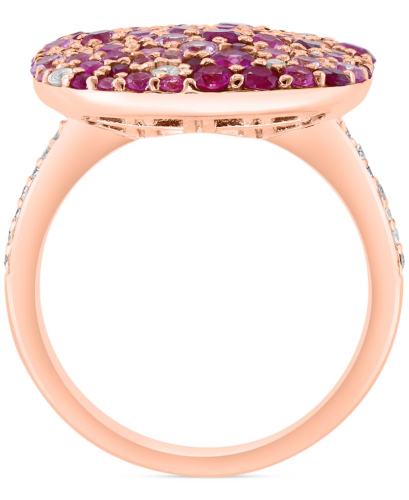 EFFY® Multi-Gemstone (2-3/4 ct. t.w.) & Diamond (1/10 ct. t.w.) Cluster Ring in Rose Gold-Plated Silver