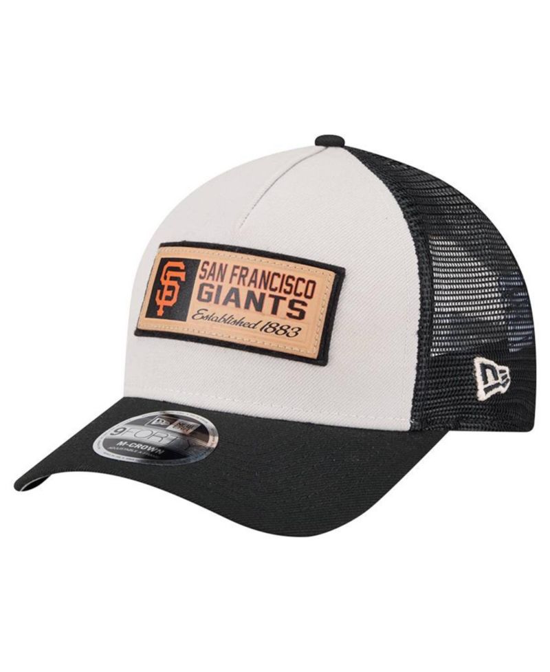 Men's Stone/Black San Francisco Giants Text A-Frame Trucker 9FORTY Hat