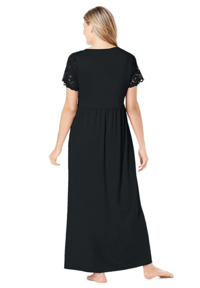 Women's Long Lace Top Stretch Knit Gown