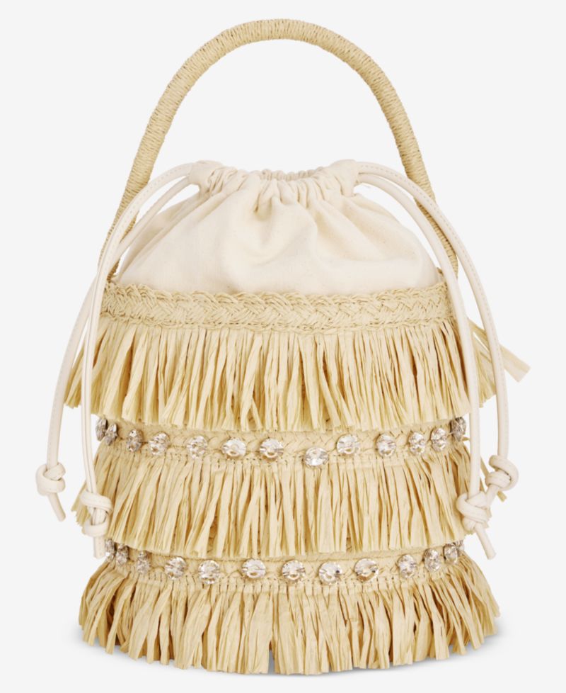 Fringe And Crystal Mini Bucket Bag