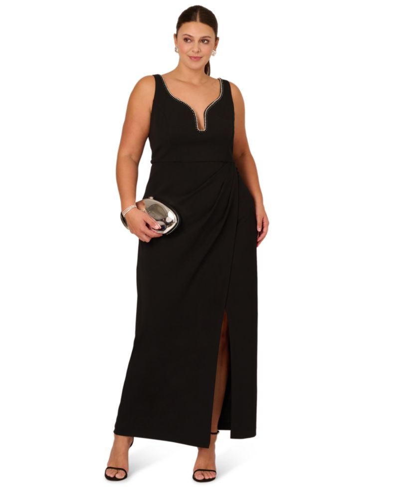 Plus Size Embellished Crepe Gown