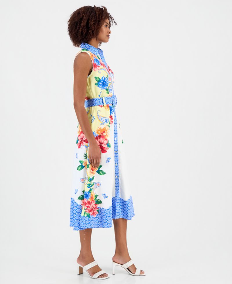 Women's Printed Sleeveless Midi Shirtdress