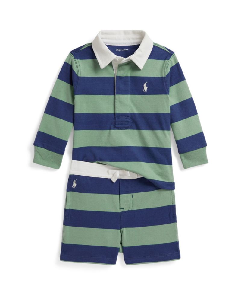 Baby Boys' Striped Rugby Shirt and Shorts, 2-Piece Set