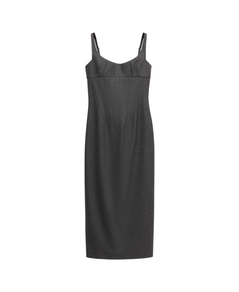 Women's Selection Scoop Neck Fitted Midi Slit Wool-Blend Dress