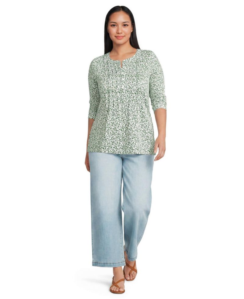 Plus Size Long-Sleeve Pintuck Tunic Blouse