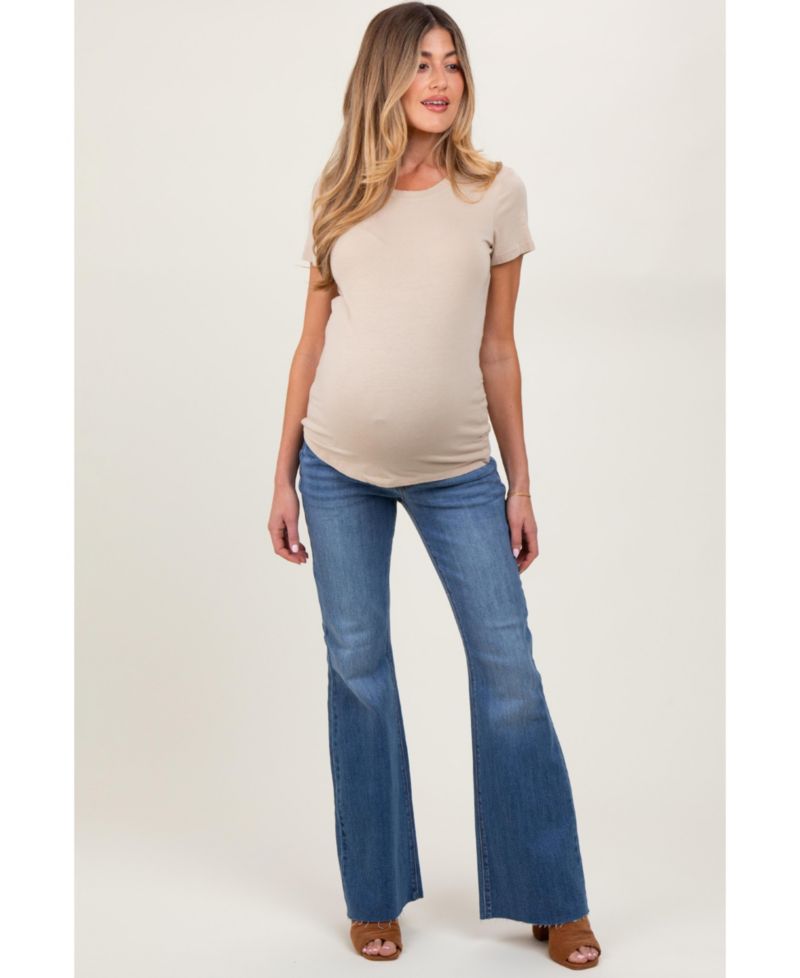 Women's Blue Raw Cut Hem Flare Jeans