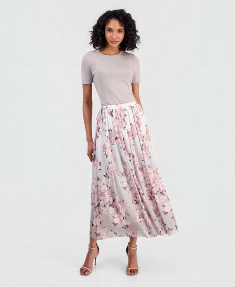 Women's Mesh Pull-On Floral Maxi Skirt