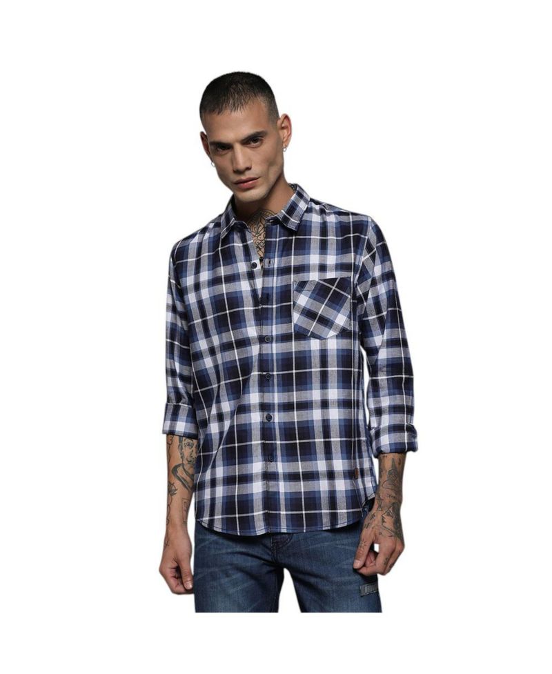 Men's Navy Blue Tartan Plaid Shirt