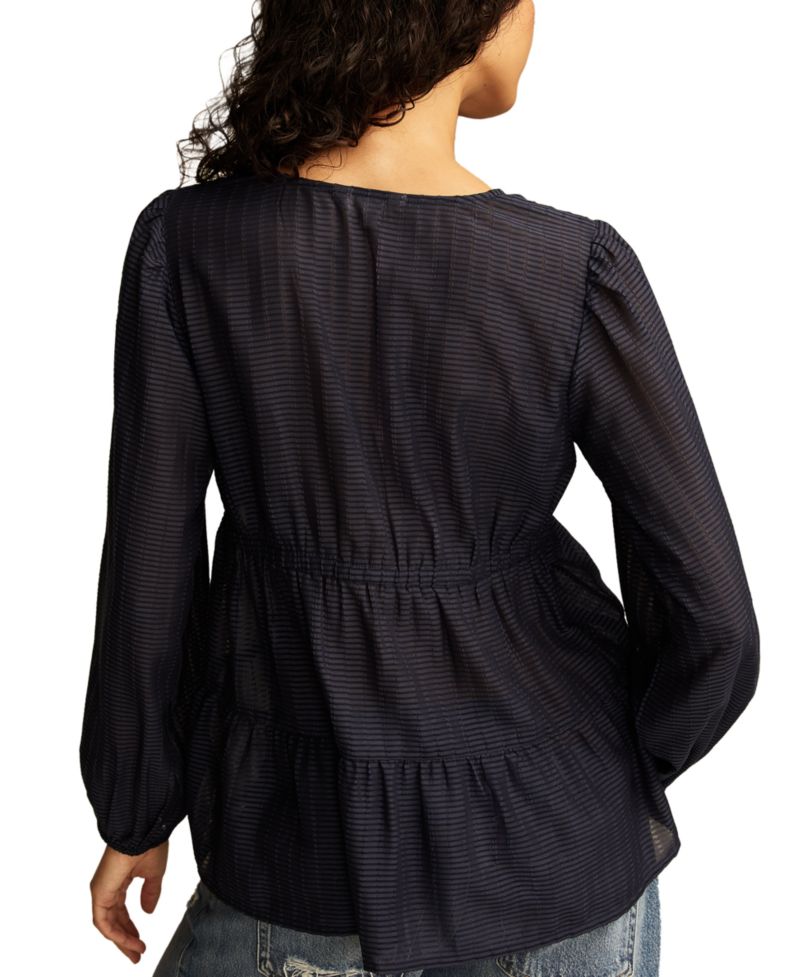 Women's Striped Ruffle V-Neck Blouse