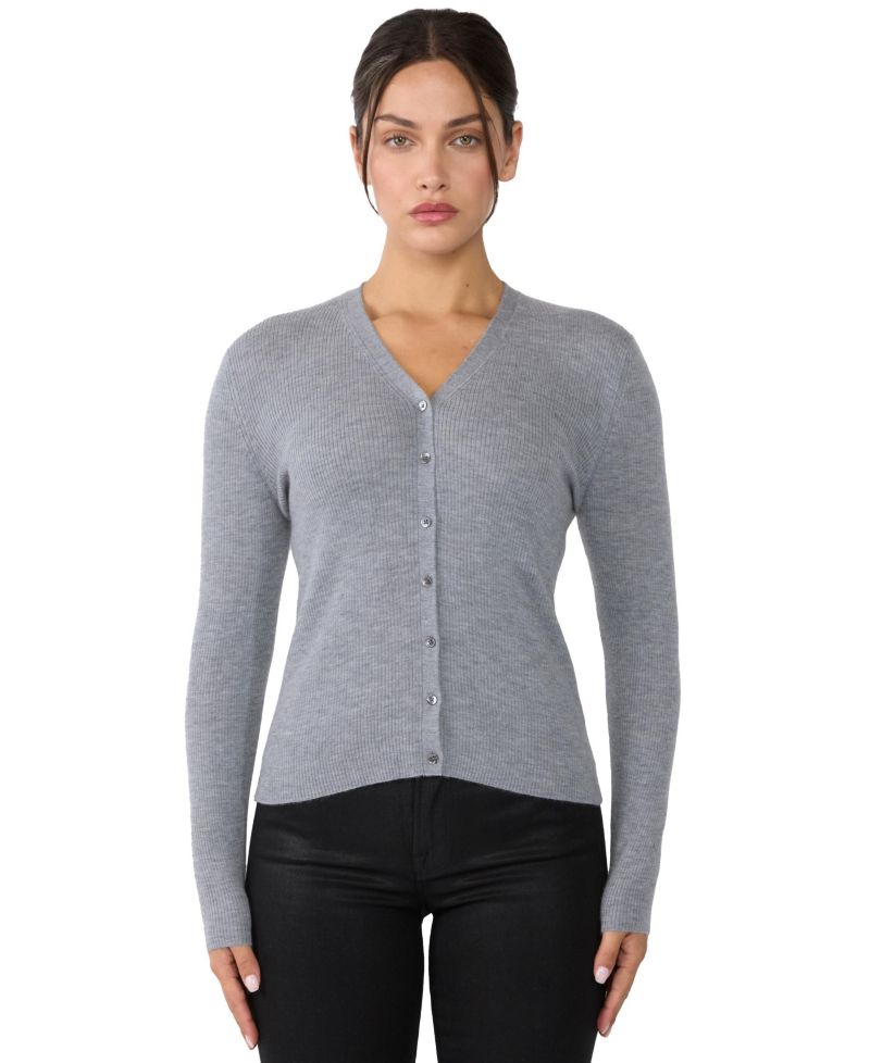 Women's 100% Cashmere V-Neck Cardigan Sweater | Ribbed Tissue Weight Cashmere Sweaters