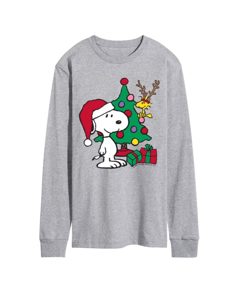 Men's Peanuts Woodstock and Snoopy Christmas Graphic Long-Sleeve T-Shirt