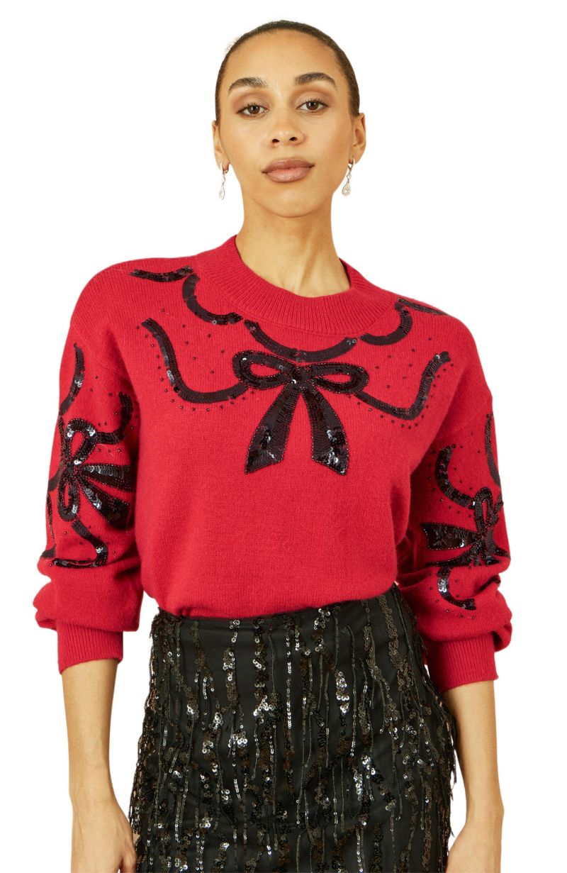 Women's Sequinned Bow Neckline Sweater