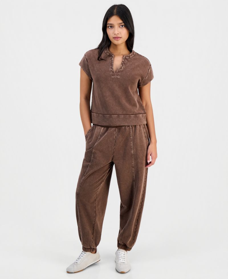Petite French Terry Balloon-Leg Pants