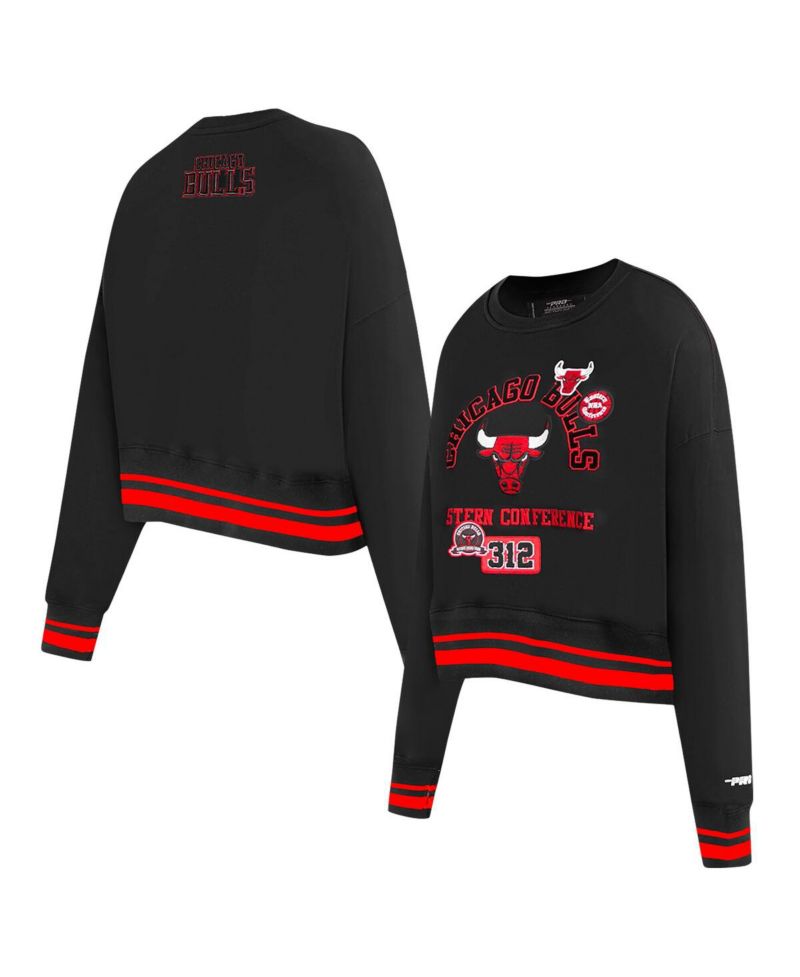 Women's Black Chicago Bulls Area Code Cropped Pullover Sweatshirt