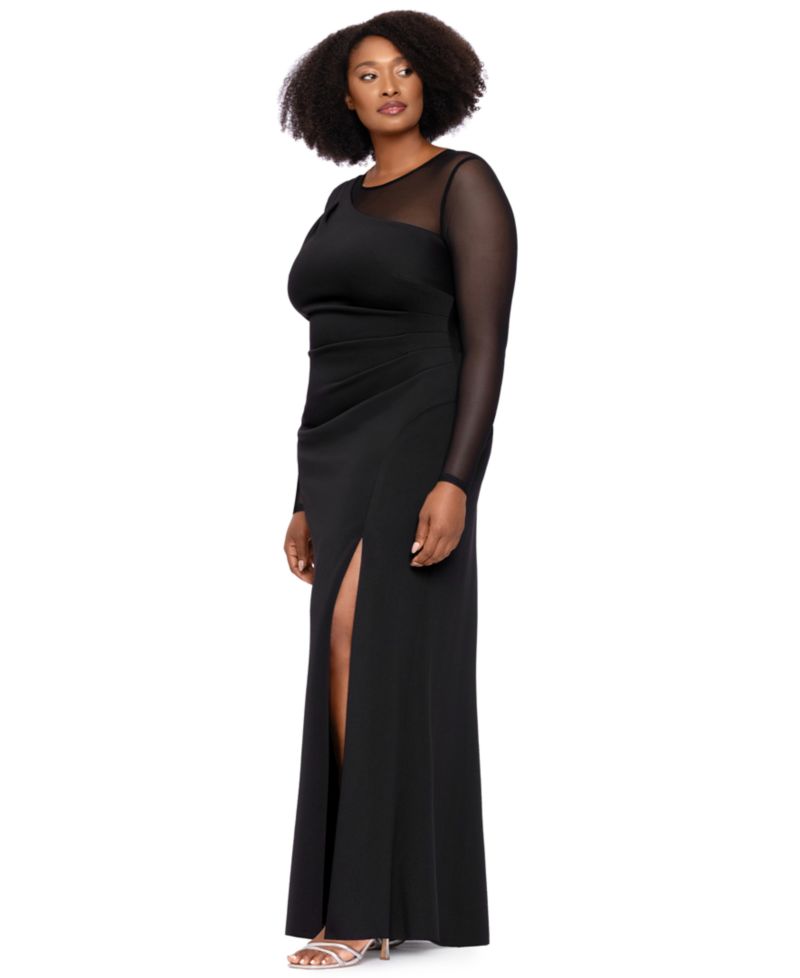 Plus Size Wedding Guest Long-Sleeve Mesh Dress