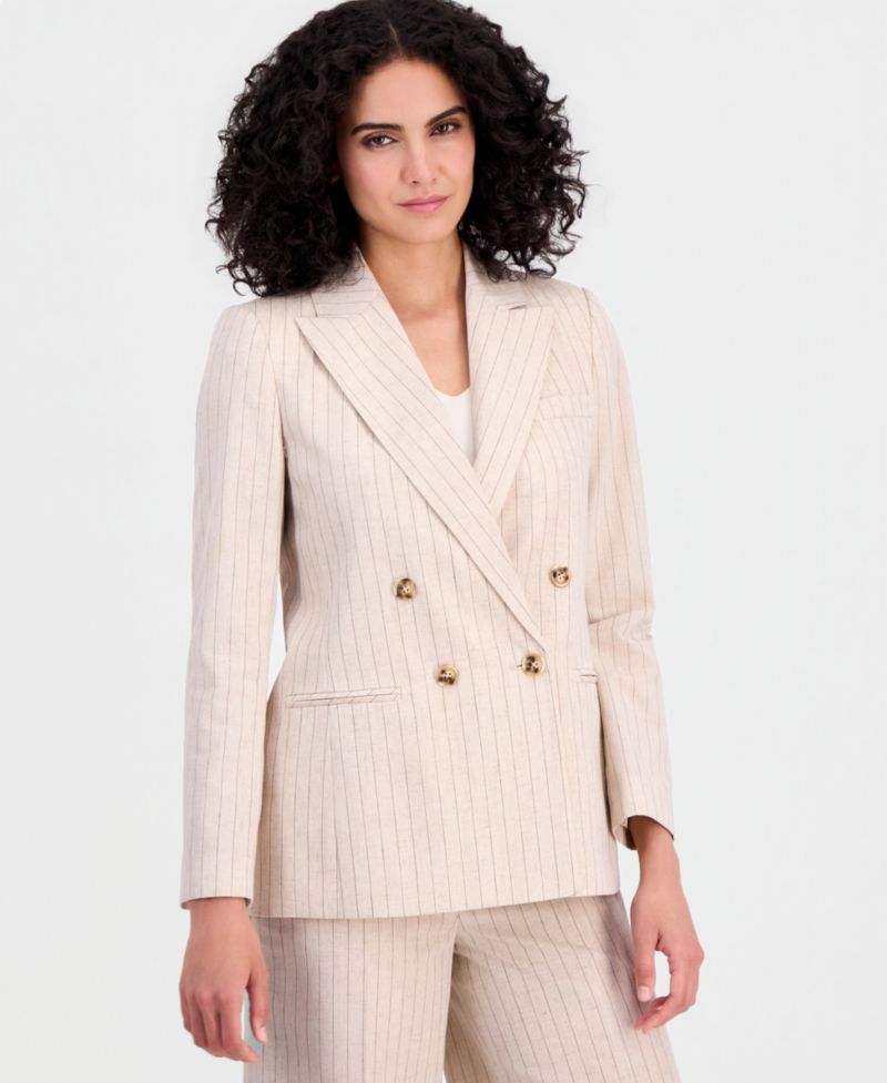 Women's Pinstripe Double-Breasted Blazer & Pinstripe Wide-Leg Pants