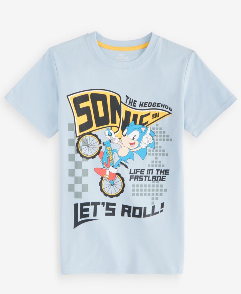 Boys' XS-XL Sonic Let's Roll Short-Sleeve T-Shirt