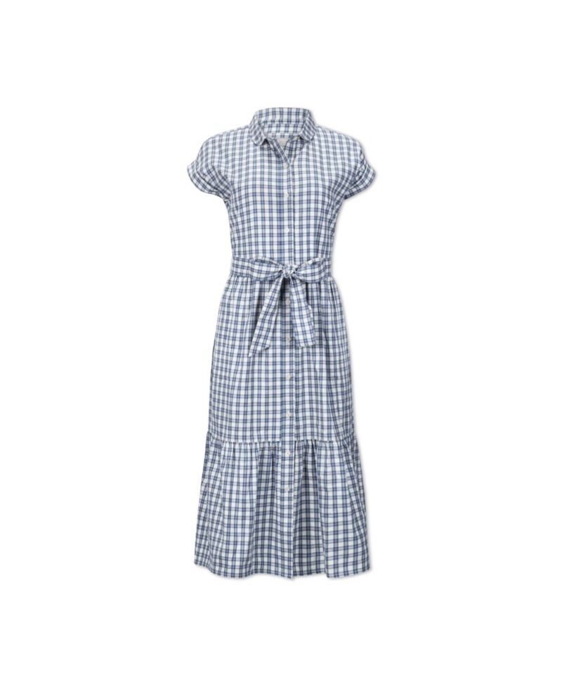 Women's Hope and Henry Short Sleeve Button Front Tiered Maxi Dress with Waist Sash