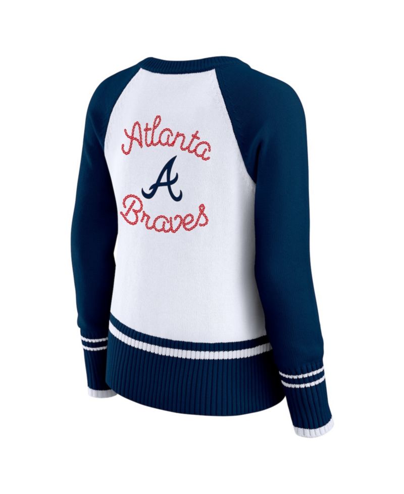 Women's White Atlanta Braves Color block Raglan Sweater