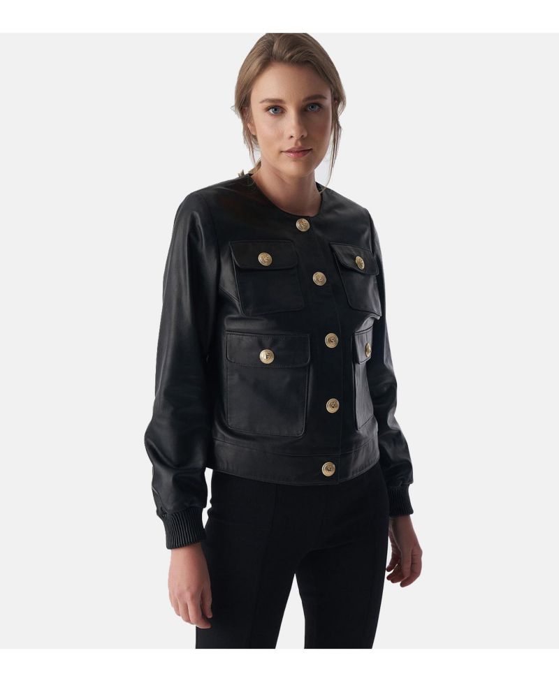 Women's Beatrice Collarless Leather Jacket
