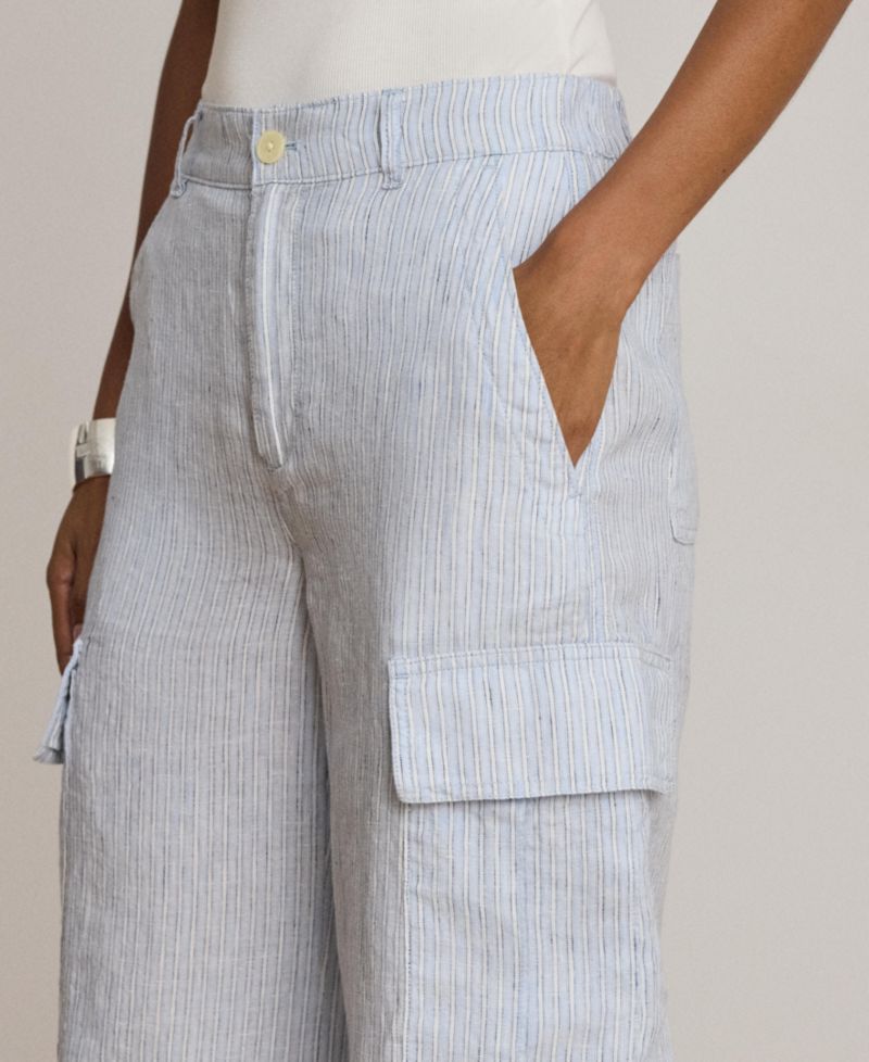 Women's High-Rise Pinstripe Wide-Leg Cargo Pants
