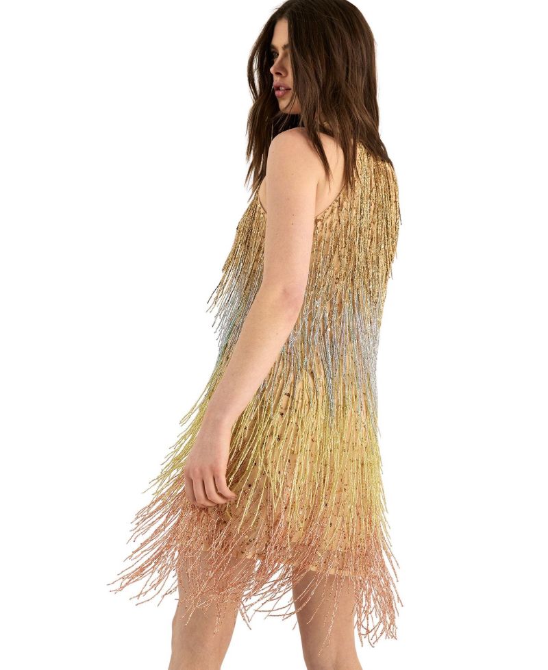 Women's Ombre Beaded Tassel Mini Dress