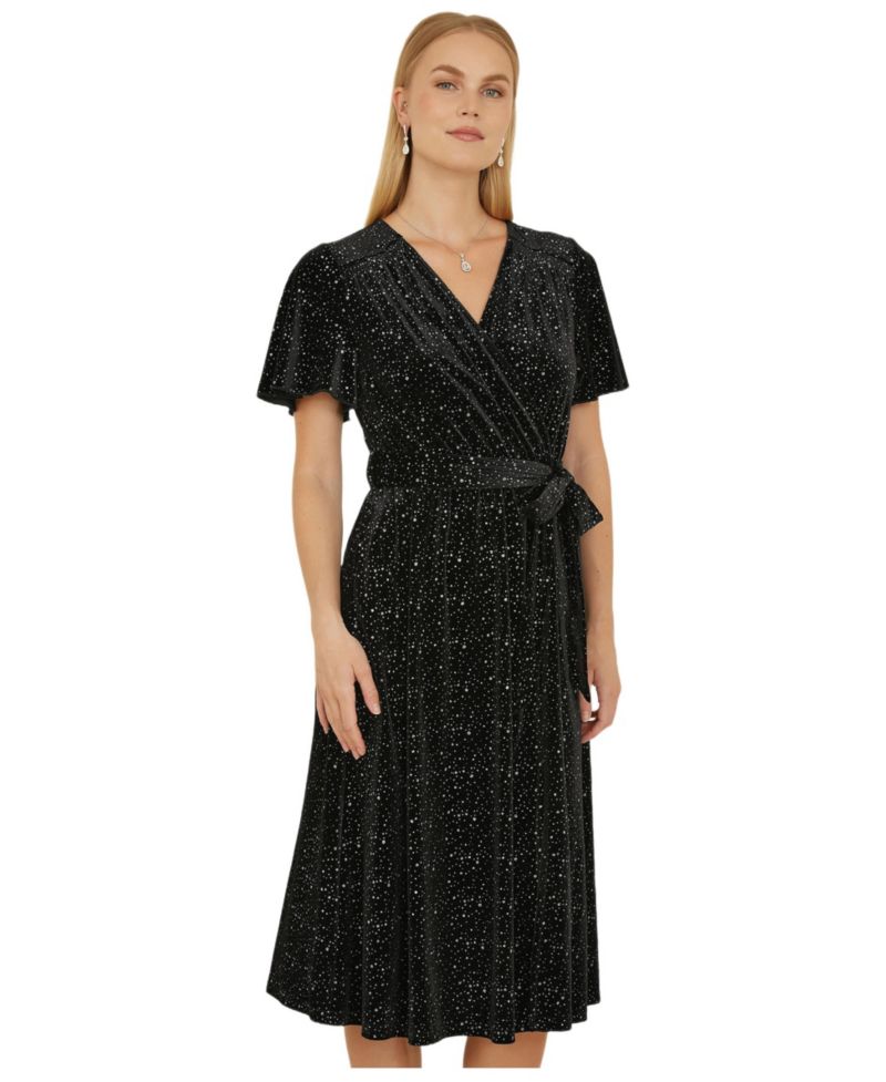 Women's Velvet Sparkle Wrap Midi Dress