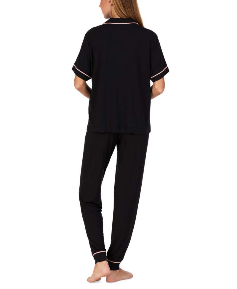 Women's Short-Sleeve Notch-Collar Jogger Pajama Set