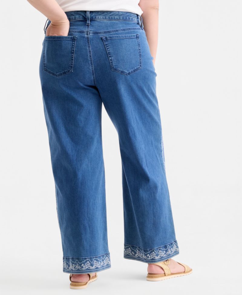Plus Size Printed High-Rise Five-Pocket Wide-Leg Jeans