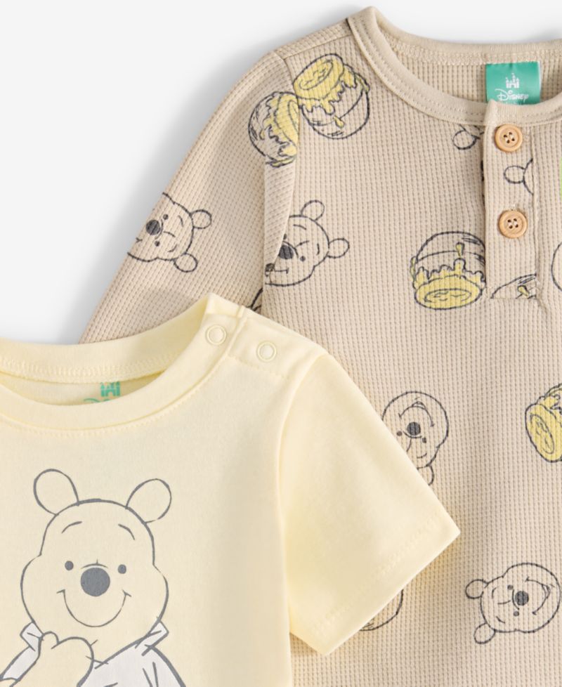 Baby Boys Winnie-the-Pooh Bodysuit, Thermal Henley Top & Thermal Pants, 3 Piece Set