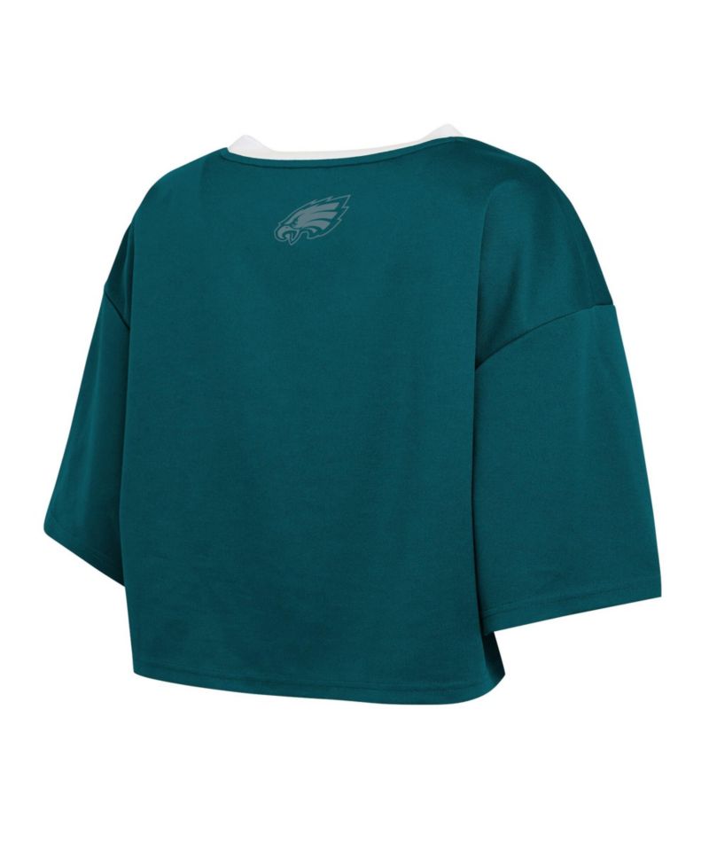 Women's Midnight Green Philadelphia Eagles Cropped V-Neck Jersey T-Shirt