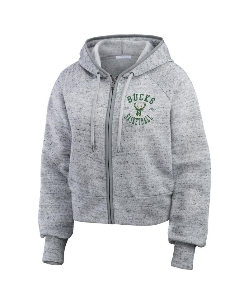 Women's Heather Gray Milwaukee Bucks Speckled Radiator Full-Zip Hoodie