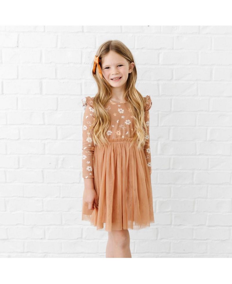 Little and Big Girls Ditsy Fall Floral Long Sleeve Tutu Dress