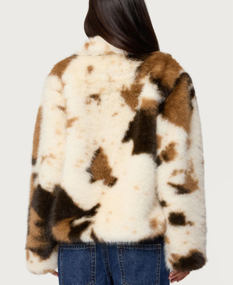 Women's Rayan Cow Print Faux Fur Jacket
