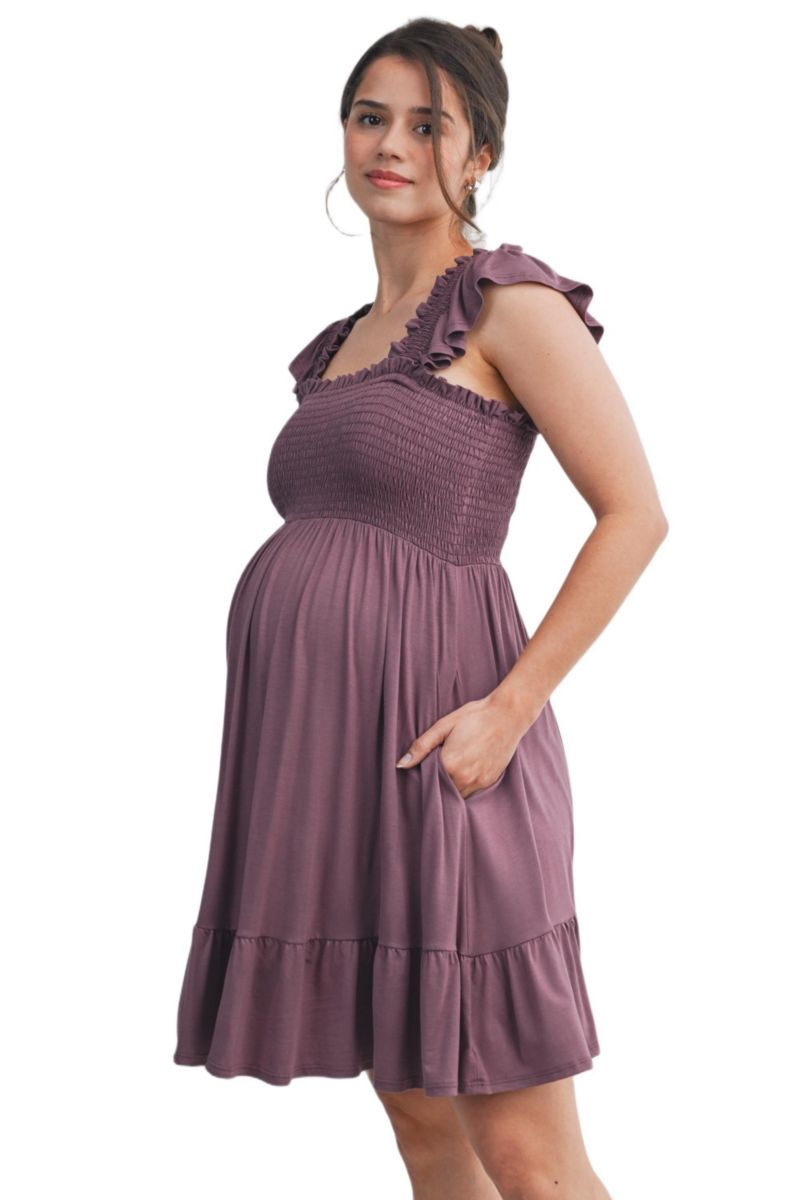 Women's Empire Waist Cap Sleeve Smocked Dress with Ruffle Hem