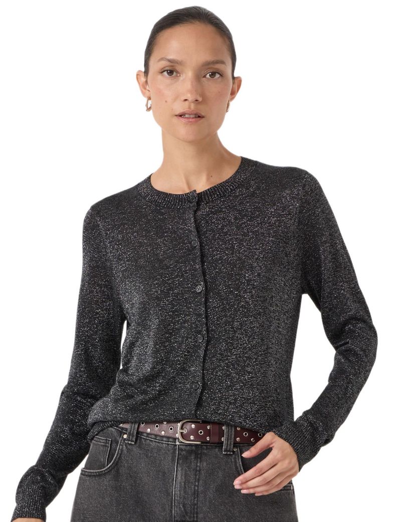 Women's Crew Neck Slim Fit Metallic Cardigan