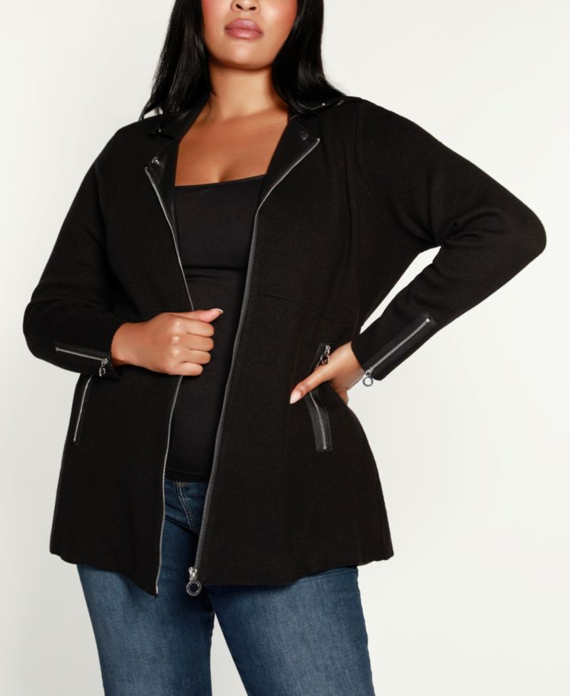 Plus Size Black Label Collared Sweater Jacket
