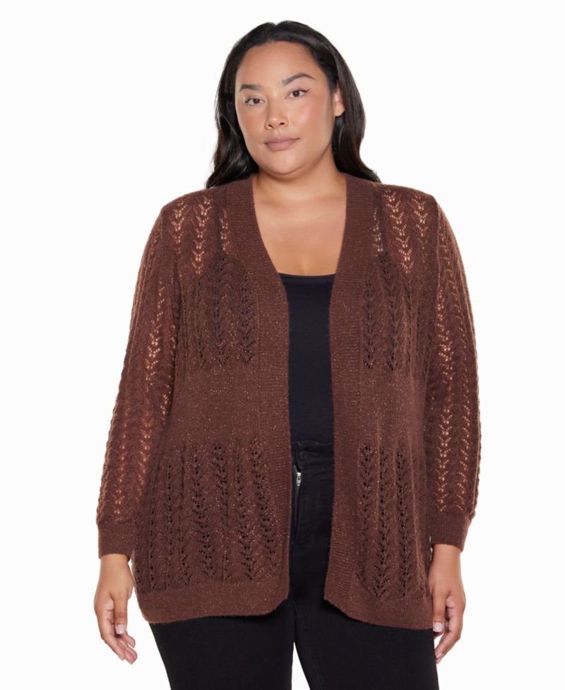Plus Size Open-Front Lightweight Pointelle Cardigan Sweater