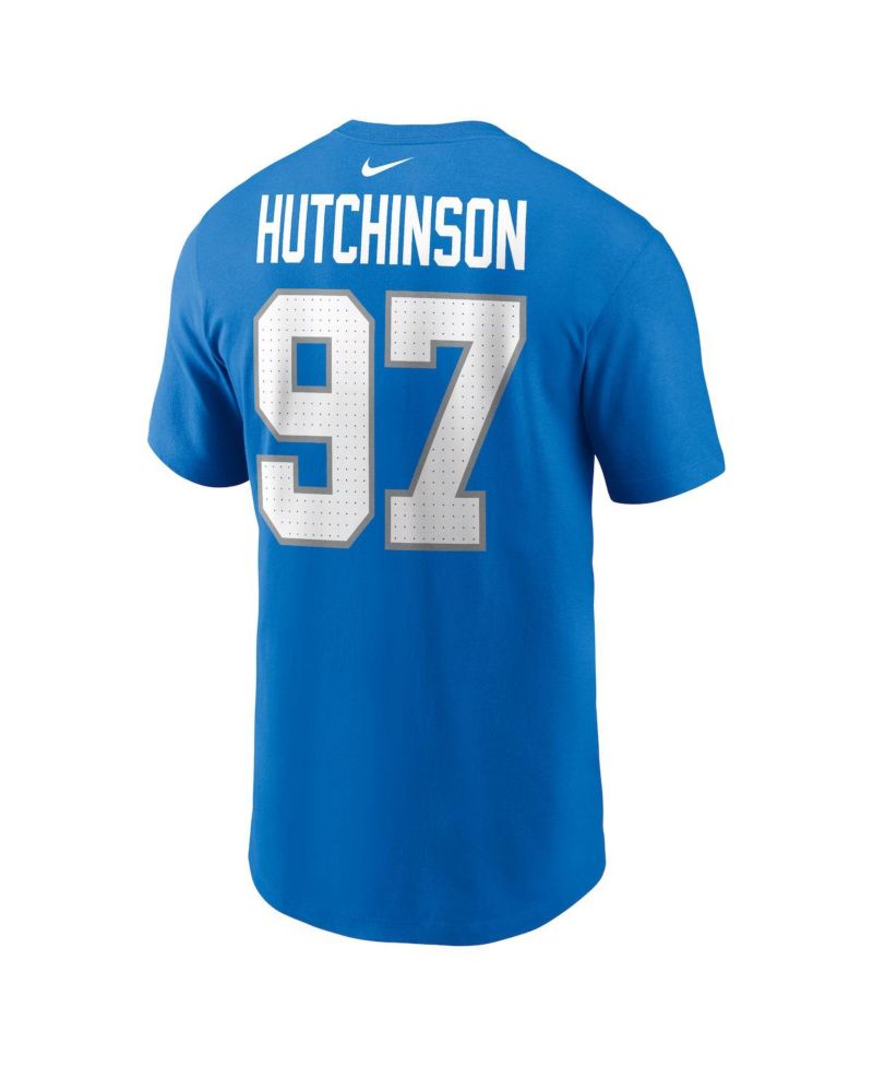 Nike Men's Aidan Hutchinson Blue Detroit Lions Name & Number T-Shirt