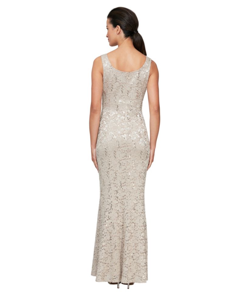 Women's Fit & Flare Lace Scoop Neck Long Dress
