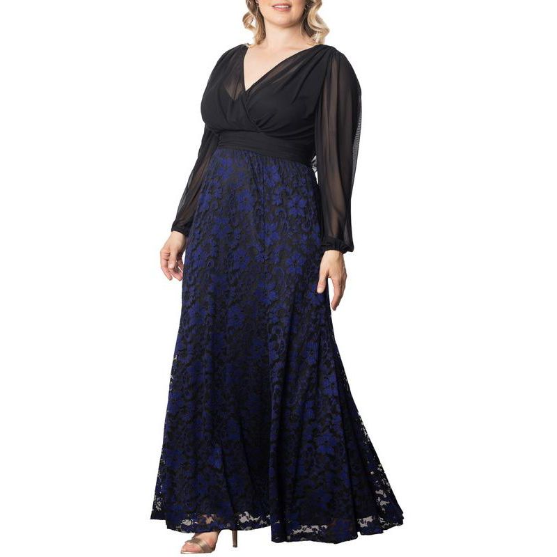 Plus Size Mon Tresor Long Sleeve Lace Evening Gown