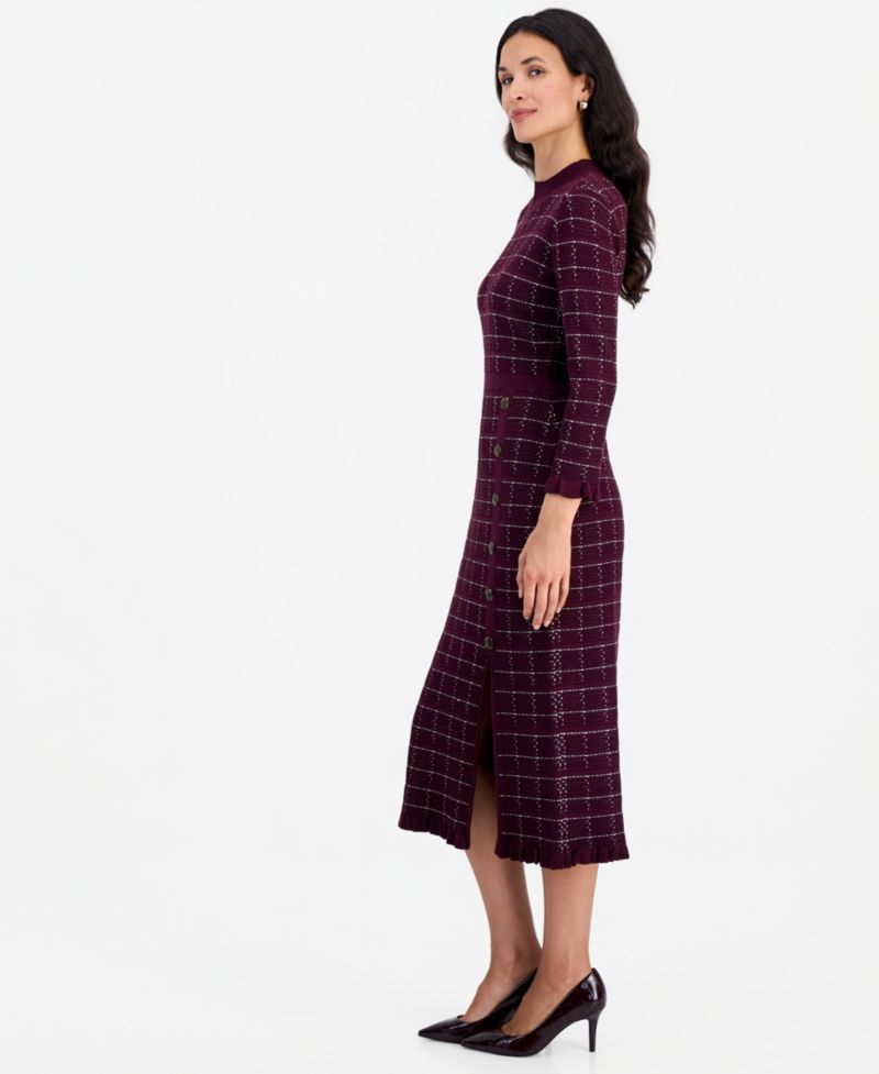 Petite Plaid Mock Neck Long-Sleeve Sweater Dress