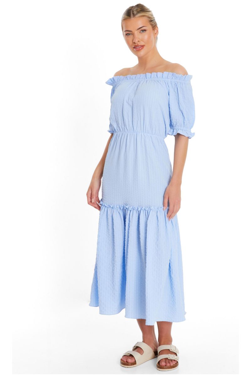 Women's Woven Textured Bardot Maxi Dress