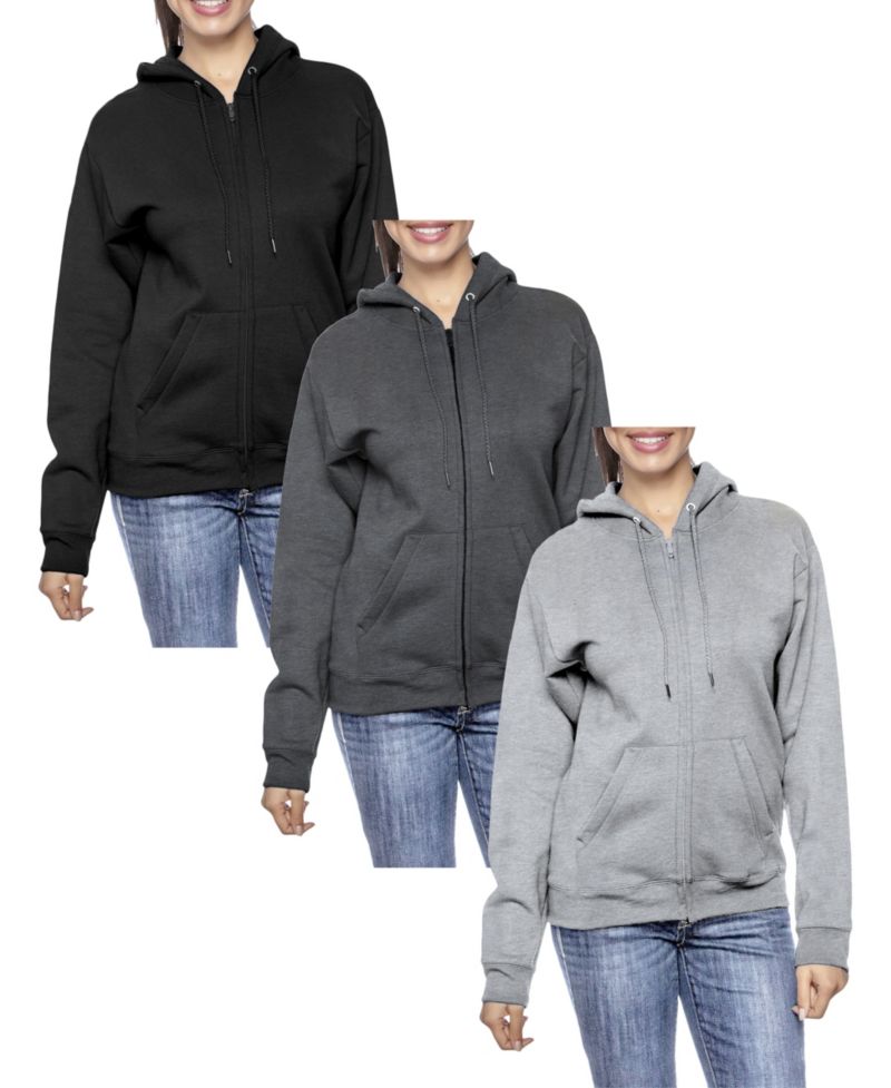 Women's Fleece-Lined Loose-Fit Full-Zip Sweater Hoodie Set, 3 Pack